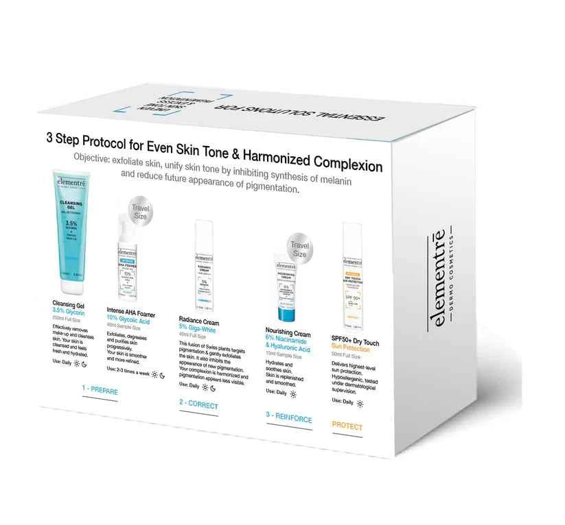 3-Steps Protocol Kit for Even skin & Harmonized complexion - Kit Protokolli 3-Hapash për Lëkurë të Njëtrajtshme & të Harmonizuar Elementrē dermo cosmetics Kit Trajtues