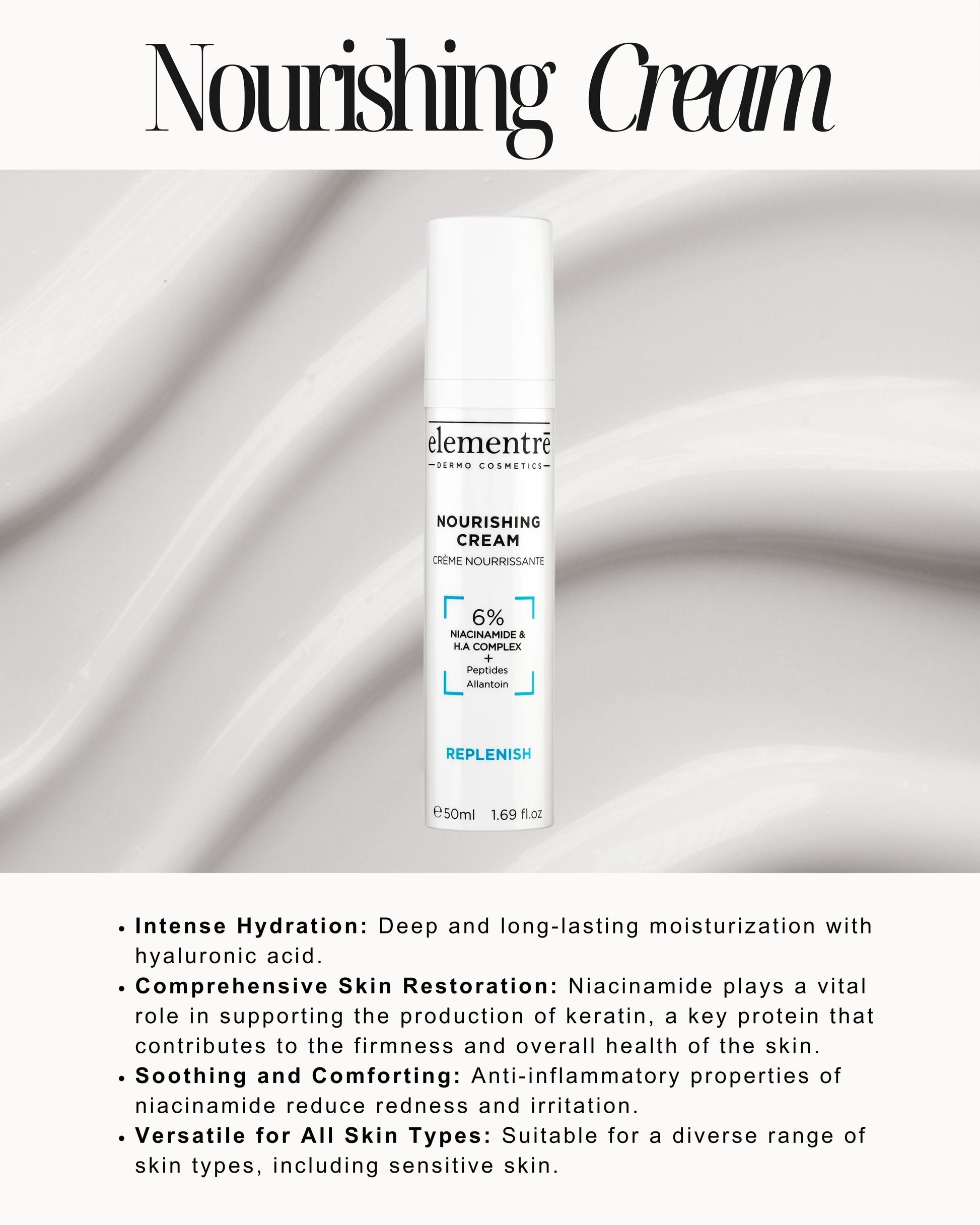 6% Niacinamide & Hyaluronic Acid Complex Nourishing Cream elementrē dermo cosmetics 3 - ENHANCE