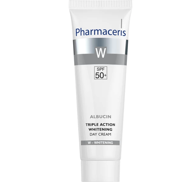 100 TRIPLE ACTION SKIN LIGHTENING DAY CREAM SPF 50 ALBUCIN 30 ml 1 <ul style="list-style-type:square;"> <li>100% prevents the enlagement of patches</li> <li>70% level of repigmentation</li> <li>high tolerance and efficacy</li> <li>dermatologically tested</li> </ul>