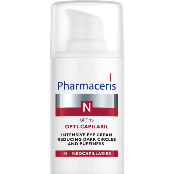 150 INTENSIVE EYE CREAM REDUCING DARK CIRCLES AND PUFFINESS SPF 15 OPTI CAPILARIL 15 ml 1 <ul style="list-style-type:square;"> <li>92% makes the skin smoother</li> <li>76% brightens the skin in the eye area</li> <li>high tolerance and efficacy</li> <li>dermatologically tested</li> </ul>