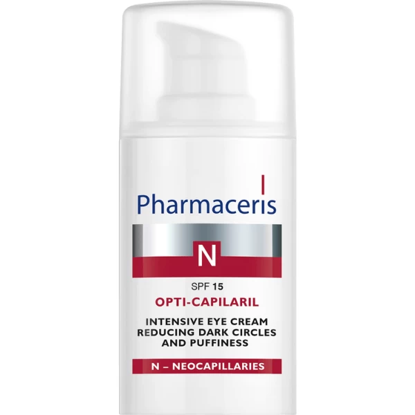 150 INTENSIVE EYE CREAM REDUCING DARK CIRCLES AND PUFFINESS SPF 15 OPTI CAPILARIL 15 ml 1 <ul style="list-style-type:square;"> <li>92% makes the skin smoother</li> <li>76% brightens the skin in the eye area</li> <li>high tolerance and efficacy</li> <li>dermatologically tested</li> </ul>