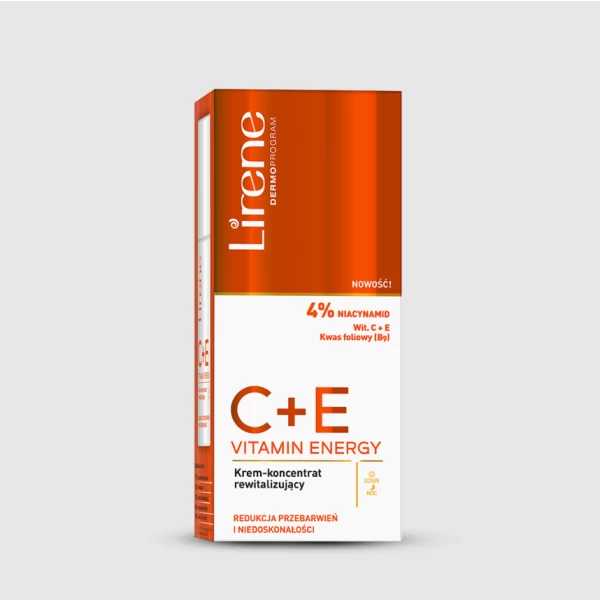 183 Lirene CE VITAMIN ENERGY Revitalizing cream concentrate 40 ml 1 <p>Specialized cream concentrate provides ideal care for skin struggling with the problem of imperfections such as: wrinkles, irregularities, discoloration, enlarged pores. Properly selected vitamin complex with a high concentration acts multidimensional, guaranteeing spectacular effects.</p>