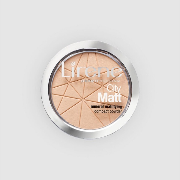 188 Lirene CITY MATT Mineral matting powder 9 g 1 <p>The powder provides a matte and velvety finish to the makeup.</p> <p>Thanks to its light texture, the powder gives smooth finish and matches the skin colour, which helps the makeup look natural and fresh.</p> <p>The powder is suitable for all skin types.</p> <p>3 Colors: 01 Transparent, 02 Natural, 03 Beige</p>