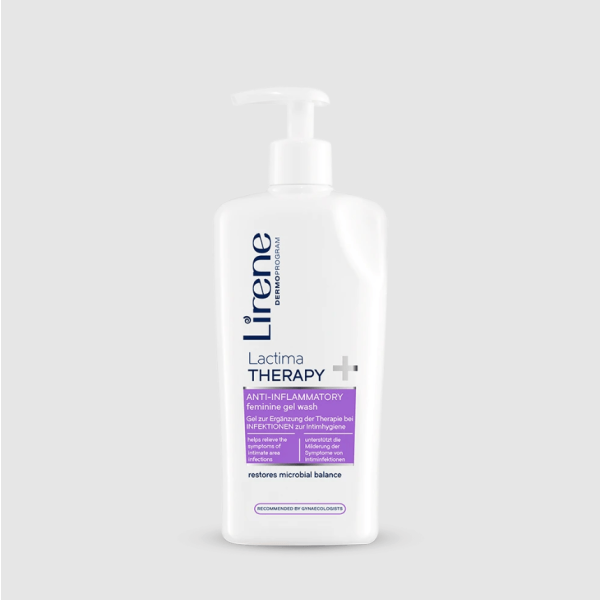 195 Lirene LACTIMA THERAPY Treatment enhancing feminine wash against inflammations 300 ml 1 <p>Helps relieve intimate area infections thanks to the soothing properties of liquorice extract.</p> <p>The gel wash also demonstrates a bacteriostatic effect, inhibiting the development of microorganisms. Soothes irritation and brings relief from itching and burning.</p> <p>Restores microbial balance, enhancing daily protection from infections, thanks to the presence of lactic acid, which maintains the natural physiological pH level of the intimate area, additionally providing anti-fungal protection.</p> <p>Gently cleanses the intimate area, leaving it clean and optimally hydrated.</p> <p>The gel is incredibly gentle and safe for the skin.</p>