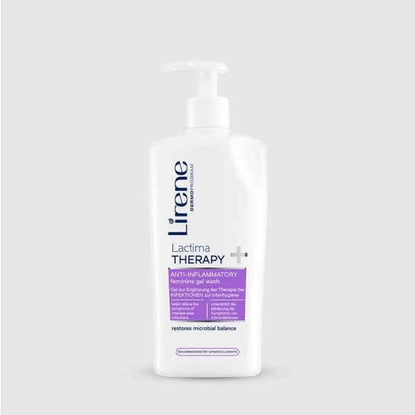 195 Lirene LACTIMA THERAPY Treatment enhancing feminine wash against inflammations 300 ml 1 <p>Helps relieve intimate area infections thanks to the soothing properties of liquorice extract.</p> <p>The gel wash also demonstrates a bacteriostatic effect, inhibiting the development of microorganisms. Soothes irritation and brings relief from itching and burning.</p> <p>Restores microbial balance, enhancing daily protection from infections, thanks to the presence of lactic acid, which maintains the natural physiological pH level of the intimate area, additionally providing anti-fungal protection.</p> <p>Gently cleanses the intimate area, leaving it clean and optimally hydrated.</p> <p>The gel is incredibly gentle and safe for the skin.</p>