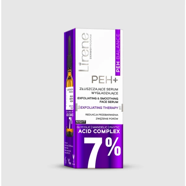 211 Lirene PEH BALANCE Exfoliating smoothing face serum EXFOLIATING THERAPY 30 ml 1 <p style="margin-top:0px;margin-bottom:0px;font-family:'PT Sans', 'system-ui', '-apple-system', 'Segoe UI', Roboto, 'Helvetica Neue', Arial, 'Noto Sans', 'Liberation Sans', sans-serif, 'Apple Color Emoji', 'Segoe UI Emoji', 'Segoe UI Symbol', 'Noto Color Emoji';font-size:16px;background-color:#ffffff;">PEH BALANCE is a method of conscious beauty care that restores the skin to the right balance and equilibrium. Its objective is to provide the skin with the right ratio of: proteins, emollients and humectants (i.e. PEH).</p> <p style="margin-top:0px;margin-bottom:0px;font-family:'PT Sans', 'system-ui', '-apple-system', 'Segoe UI', Roboto, 'Helvetica Neue', Arial, 'Noto Sans', 'Liberation Sans', sans-serif, 'Apple Color Emoji', 'Segoe UI Emoji', 'Segoe UI Symbol', 'Noto Color Emoji';font-size:16px;background-color:#ffffff;"></p> <p style="margin-top:0px;margin-bottom:0px;font-family:'PT Sans', 'system-ui', '-apple-system', 'Segoe UI', Roboto, 'Helvetica Neue', Arial, 'Noto Sans', 'Liberation Sans', sans-serif, 'Apple Color Emoji', 'Segoe UI Emoji', 'Segoe UI Symbol', 'Noto Color Emoji';font-size:16px;background-color:#ffffff;">EACH OF THESE INGREDIENTS HAS THEIR OWN ROLE AND ACTION:</p> <p style="margin-top:0px;margin-bottom:0px;font-family:'PT Sans', 'system-ui', '-apple-system', 'Segoe UI', Roboto, 'Helvetica Neue', Arial, 'Noto Sans', 'Liberation Sans', sans-serif, 'Apple Color Emoji', 'Segoe UI Emoji', 'Segoe UI Symbol', 'Noto Color Emoji';font-size:16px;background-color:#ffffff;">ACHIEVE PEH BALANCE!</p> <p style="margin-top:0px;margin-bottom:0px;font-family:'PT Sans', 'system-ui', '-apple-system', 'Segoe UI', Roboto, 'Helvetica Neue', Arial, 'Noto Sans', 'Liberation Sans', sans-serif, 'Apple Color Emoji', 'Segoe UI Emoji', 'Segoe UI Symbol', 'Noto Color Emoji';font-size:16px;background-color:#ffffff;">Observe your skin every day and select beauty products to meet its needs.</p> <p style="margin-top:0px;margin-bottom:0px;font-family:'PT Sans', 'system-ui', '-apple-system', 'Segoe UI', Roboto, 'Helvetica Neue', Arial, 'Noto Sans', 'Liberation Sans', sans-serif, 'Apple Color Emoji', 'Segoe UI Emoji', 'Segoe UI Symbol', 'Noto Color Emoji';font-size:16px;background-color:#ffffff;">Do you want to reach a higher level of your beauty regime?</p> <p style="margin-top:0px;margin-bottom:0px;font-family:'PT Sans', 'system-ui', '-apple-system', 'Segoe UI', Roboto, 'Helvetica Neue', Arial, 'Noto Sans', 'Liberation Sans', sans-serif, 'Apple Color Emoji', 'Segoe UI Emoji', 'Segoe UI Symbol', 'Noto Color Emoji';font-size:16px;background-color:#ffffff;">Choose the perfect PEH+ serum for your needs:</p> <p style="margin-top:0px;margin-bottom:0px;font-family:'PT Sans', 'system-ui', '-apple-system', 'Segoe UI', Roboto, 'Helvetica Neue', Arial, 'Noto Sans', 'Liberation Sans', sans-serif, 'Apple Color Emoji', 'Segoe UI Emoji', 'Segoe UI Symbol', 'Noto Color Emoji';font-size:16px;background-color:#ffffff;">• vitamin serum with strong anti-aging properties,</p> <p style="margin-top:0px;margin-bottom:0px;font-family:'PT Sans', 'system-ui', '-apple-system', 'Segoe UI', Roboto, 'Helvetica Neue', Arial, 'Noto Sans', 'Liberation Sans', sans-serif, 'Apple Color Emoji', 'Segoe UI Emoji', 'Segoe UI Symbol', 'Noto Color Emoji';font-size:16px;background-color:#ffffff;">• exfoliant serum reducing hyper-pigmentation.</p>