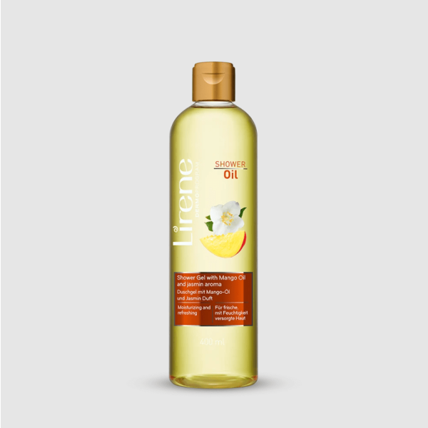 228 Lirene SHOWER OIL Deeply moisturizing shower gel MANGO OIL AND JASMIN 400 ml 1 <p>A UNIQUE COMBINATION OF A SHOWER GEL AND A NOURISHING OIL</p> <p>The shower gel contains precious mango oil with a strong softening and moisturizing effect. The oil smooths the skin and strengthens its protective barrier. The gel effectively cleanses the skin of the entire body and leaves a beautiful, long-lasting fragrance. The crystalline formula of the gel combines harmoniously with the refreshing aroma of citrus fruits and a delicate note of jasmine, making your shower routine a pleasurable experience.</p>