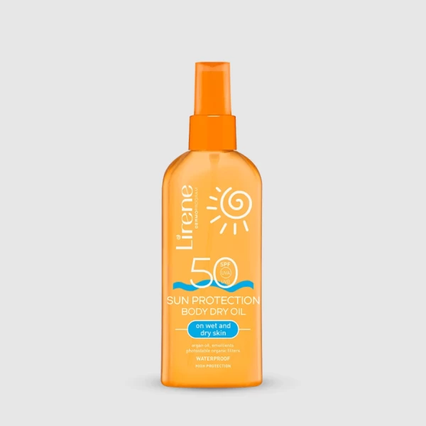 238 Lirene SUN Sunscreen protection body dry oil on wet and dry skin SPF 50 150 ml 1 <p>SUN PROTECTION BODY DRY OIL SPF 50 on wet and dry skin with argan oil, emollients, photo stable organic filters.</p> <p>Waterproof.</p>