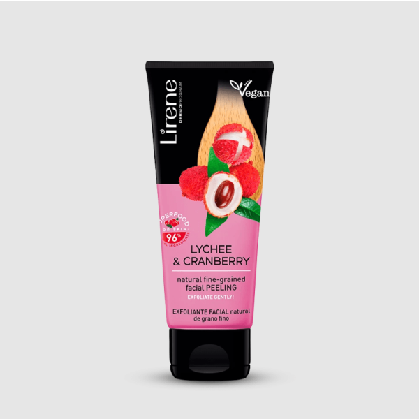 244 Lirene SUPERFOOD Natural facial peeling LYCHEE CRANBERRY 75 ml 1 <p>A natural cleansing gel with a gentle formula thoroughly removes impurities, excess sebum and makeup, leaving the skin cleansed and refreshed.</p> <p>Thanks to chia seed and goji fruit extracts, the gel also has nourishing and smoothing properties.</p> <p>The skin becomes supple and soft to the touch, while perfectly cleansed.</p>