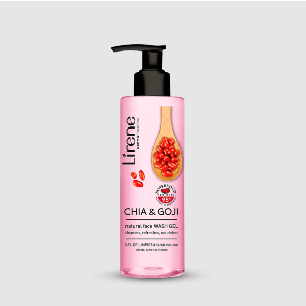 247 Lirene SUPERFOOD Natural wash gel for face CHIA GOJI 190 ml 1 <p>A natural cleansing gel with a gentle formula thoroughly removes impurities, excess sebum and makeup, leaving the skin cleansed and refreshed.</p> <p>Thanks to chia seed and goji fruit extracts, the gel also has nourishing and smoothing properties.</p> <p>The skin becomes supple and soft to the touch, while perfectly cleansed.</p>