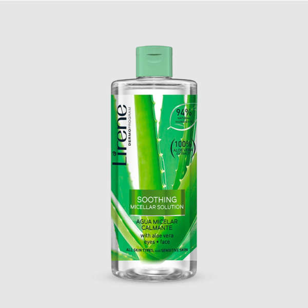 261 Lirene Soothing micellar solution with aloe 400 ml 1 <p>It extremely gently removes makeup and other impurities from the face and eye area. The unique oil fraction of the golden algae, olive wax with its low molecular weight and bio compatible cocoa butter contained in the milk have nourishing and moisturizing properties.</p>