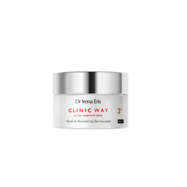 304 Dr Irena Eris Clinic Way Absolute Recovering Dermocream 3° Night Cream 50 ml 1 <p>CLINIC WAY 3° degree of anti-wrinkle care for women aged 50+ PHYTOHORMONAL REJUVENATION for night effectively fights the processes responsible for the formation of atrophic wrinkles owing to: Skin renewal reactivator FGF1 LMS™ with a unique dermal transport Lipo-Sphere technology – inhibits the process of skin aging by reactivating the regenerative properties and the potential for self-renewal at three levels. Phytohormone Complex – stimulates the processes of skin regeneration and repairs the physiological production chain of collagen and elastin, interrupted due to hormonal deficiency. It maintains optimum concentration of hyaluronic acid, ensuring proper hydration of the skin, which improves its firmness, elasticity and colour. Aqua Calcis – pharmacopoeial limewater, owing to its antiseptic, soothing and irritation-alleviating properties.</p>