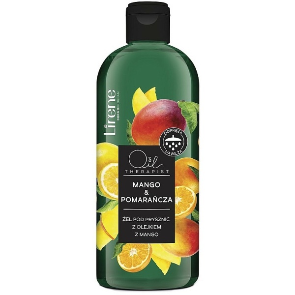 41 Lirene OIL THERAPIST Shower gel with mango oil MANGO ORANGE 400 ml 1 <ul style="list-style-type:square;"> <li>100% increases hair density and thickness</li> <li>87% strengthens hair</li> <li>dermatologically tested</li> <li>free of parabens, allergens, colourants and silicones</li> </ul>