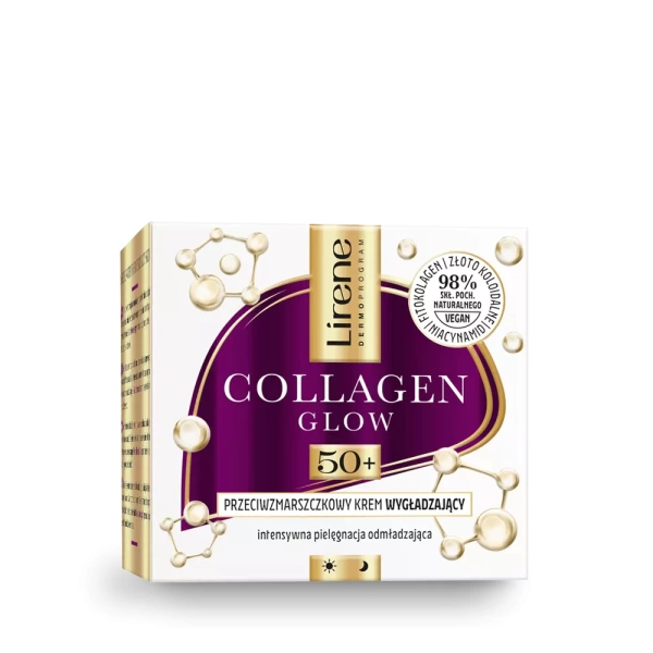 64ca611a92c46 przeciwzmarszczkowy krem wygladzajacy 50 10e07756 krt.tmdw Lirene COLLAGEN GLOW Anti-wrinkle smoothing cream 50 + 50 ml COLLAGEN GLOW is an original cosmetics line created by Experts of the Lirene Scientific Laboratory, which provides effective care for demanding mature skin. It makes it clearly smoother, firmer and regenerated. Your complexion looks younger and you feel beautiful every day.