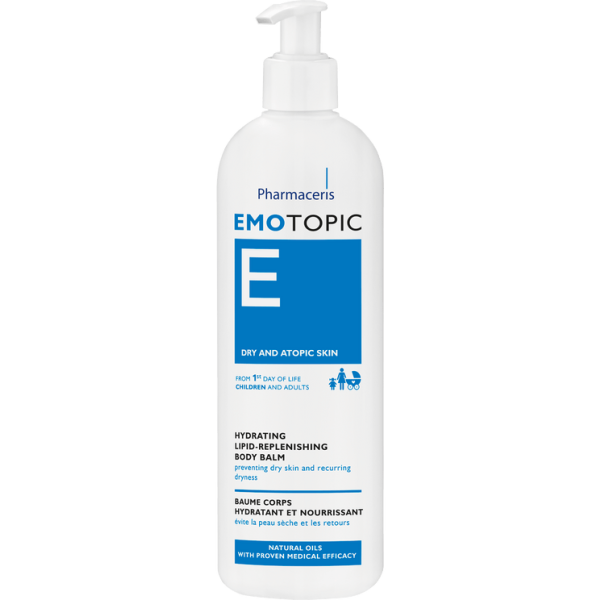 135 EMOTOPIC HYDRATING AND LIPID REPLENISHING BODY BALM for daily care preventing dry skin and recurring dryness 190 ml 1 Balsam për lëkura delikate, të ndjeshme, të thata apo shumë të dehidruara, me kruajtje e mbindjeshmëri ndaj agresorëve mjedisorë. Rikthen barriere mbrojtëse natyrale, siguron hidratimin afatgjatë e lufton Dermatitin Atopik.