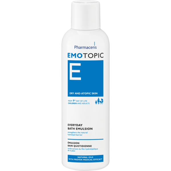 137 EMOTOPIC EVERYDAY BATH EMULSION strengthens the natural hydrolipid barrier 200 ml 1 Larës delikat, qumështor, hidratues e pastrues efektiv. Rigjeneron barrierën epidermale. Parandalon e lufton simptomat e Dermatitit Atopik e të reaksioneve alergjike (si thatësi, acarim, skuqje e kruajtje, etj.).