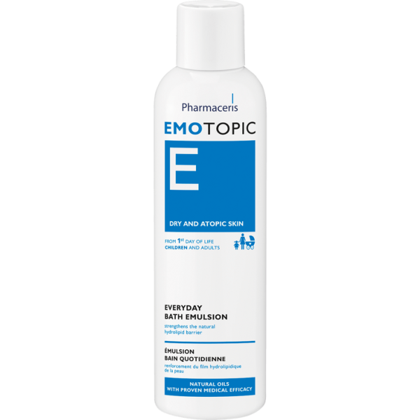 138 EMOTOPIC EVERYDAY BATH EMULSION strenghtens the natural hydrolipid barrier 400 ml 1 Larës delikat, qumështor, hidratues e pastrues efektiv. Rigjeneron barrierën epidermale. Parandalon e lufton simptomat e Dermatitit Atopik e të reaksioneve alergjike (si thatësi, acarim, skuqje e kruajtje, etj.).