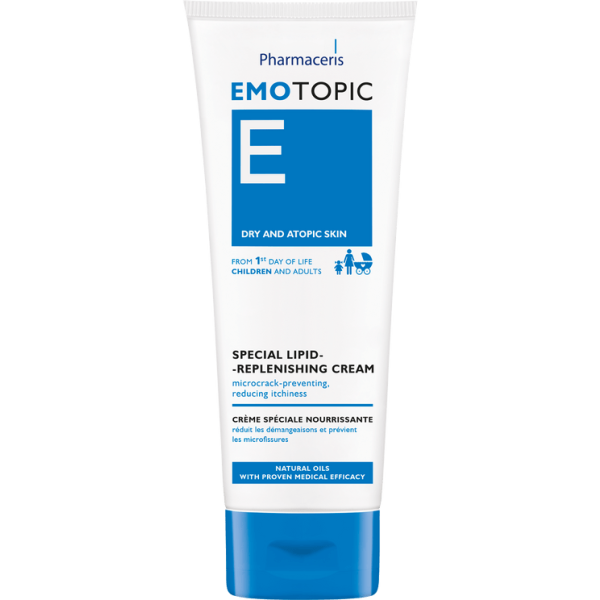 149 EMOTOPIC SPECIAL LIPID REPLENISHING CREAM for face and body micro crack preventing reducing itchiness 75 ml 1 Formula e pasur e tejet efektive; vepron që në aplikimin e parë. Lufton thatësinë, plasaritjet, acarimet, kruajtjen, skuqjen, djegien dhe inflamcionin në qepalla, fytyrë e trup. Rigjeneron barrierën epidermale, hidraton e qetëson.