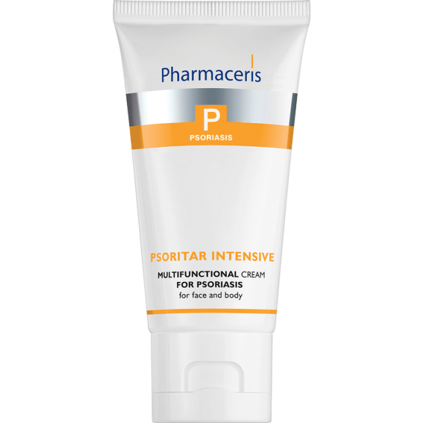 169 MULTIFUNCTIONAL CREAM FOR PSORIASIS for face and body PSORITAR INTENSIVE 50 ml 1 Si trajtim i pavarur apo si plotësues e parandalues për lezione psoriatike me ashpërsi të ndryshme.. Normalizon deskuamimin e rivendos barrierën fiziologjike; qetëson kruajtjen, djegien, skuqjen, dhe nxit rigjenerimin.