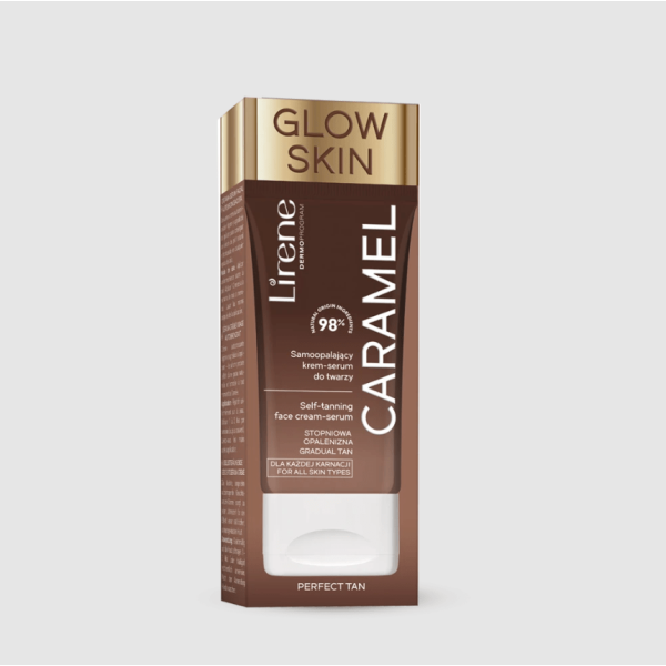 218 Lirene PERFECT TAN Self tanning face cream serum CARAMEL 50 ml 1 Nje formule hidratuese vegane me uje organik kokosi dhe 100% DHA natyrale. Nje xhel nxires delikat, i lehte per tu aplikuar, me 94% perberes me orrigjine natyrale, i cili jep efektin e nje lekure "sun-kissed" natyrale ne cdo periudhe te vitit. Edhe pas aplikimit te pare, i jep lekures nje ton delikat te arte dhe e barazon trupin. Kur aplikohet ne lekure, clirohet nje arome delikate e kokosit, e cila eshte e sigurte qe do t'ju lere ne humor te mire! Nxirja zgjat deri ne 3-4 dite pas nje perdorimi te vetem. Perhapeni ne menyre te njetrajtshme ne lekure. Perdoreni 1-2 here ne jave (ose me shpesh). Lani duart pas aplikimit.