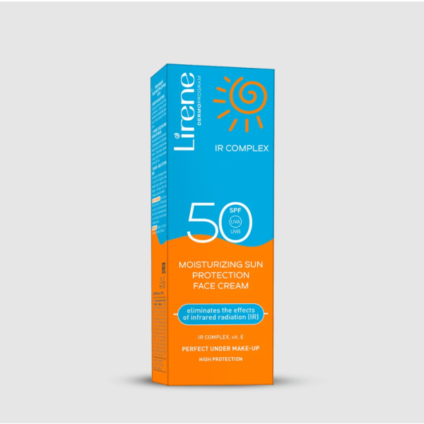 235 Lirene SUN Moisturizing sun protection face cream SPF 50 40 ml 1 Hidratim dhe mbrojtje ndaj diellit. Aplikojeni kremin ne fytyre, mundesisht 15 minuta para ekspozimit ne diell. Per mbrojtje maksimale, perserisni aplikimin cdo 2 ore dhe pasi te jeni fshire me peshqir, te laheni ose te djersiteni. Shmangni ekspozimin e tepert kur dielli eshte me i forte. Produktet kunder diellit nuk ofrojne mbrojtje 100%.