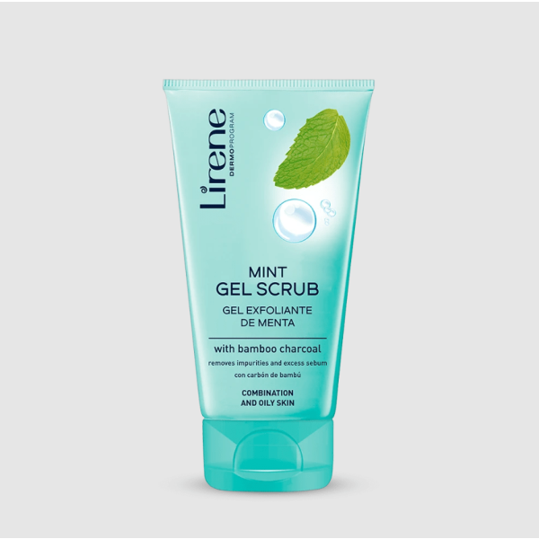 266 Lirene Mint gel scrub with bamboo charcoal 75ml 1 Xhel scrub i cili pastron thellesisht ne menyre efektive makijazhin dhe te gjitha papastertite, duke perfshire yndyren e tepert, duke e lene lekuren e paster dhe te fresket. Perberesit aktive: Karbpn bambuje pastron thellesisht, heq qelizat e vdekura, i ben poret me pak te dukshme.Bambuja e pasur me silice, lotusi dhe ekstraktet e zambakut normalizojnë prodhimin e yndyres, rigjenerojnë dhe hidratojnë. Ekstrakti i nenexhikut - freskon intensivisht lëkurën, e mbush atë me gjalleri. Aplikoje xhelin ne lekure te lagur, masazhoje lehesisht me levizje rrotulluese dhe me pas shpelaje me uje te ngrohte. Perdoret cdo dite, ne mengjes dhe mbremje