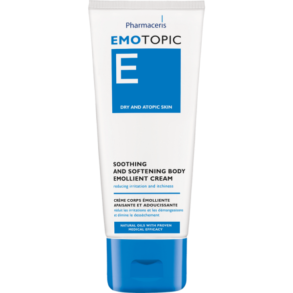 95 EMOTOPIC SOOTHING AND SOFTNING EMOLLIENT CREAM reducing irritation and itchiness 200 ml 1 Emolient zbutës e qetësues për lëkurë të ndjeshme, të thatë a atopike, që priret ndaj tharjes kronike, acarimeve, kruajtjes, mikro-dëmtimeve e reaksioneve alergjike. Formulë e pasur, me përqendrim të lartë lëndësh vepruese. Rigjeneron barrierën epidermale e mbron ndaj agresorëve mjedisorë.